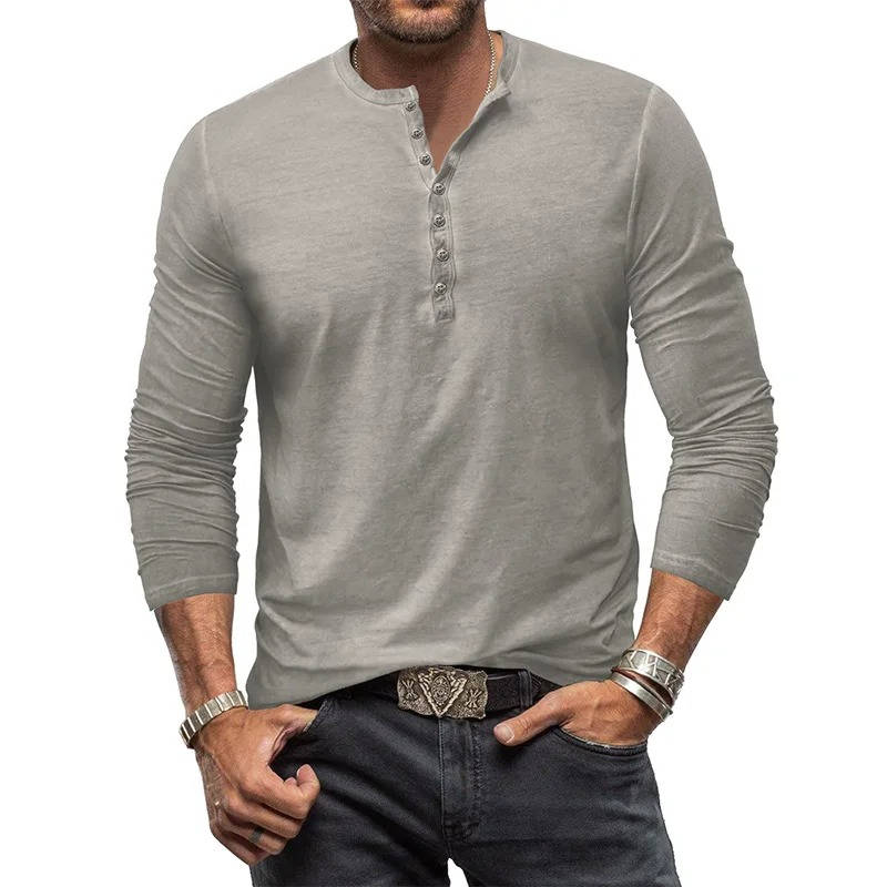 Long Sleeve Henley Shirt Men