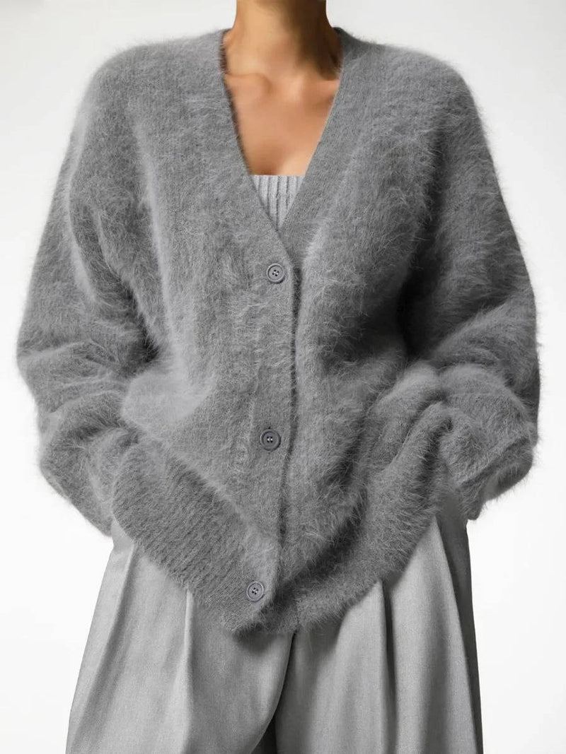 Women's Fuzzy Cropped Cardigan Sweaters With Buttons