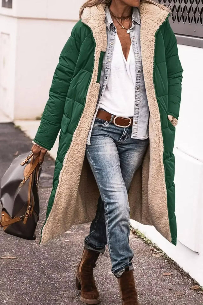 Womens Long Quilted Coat With Hood
