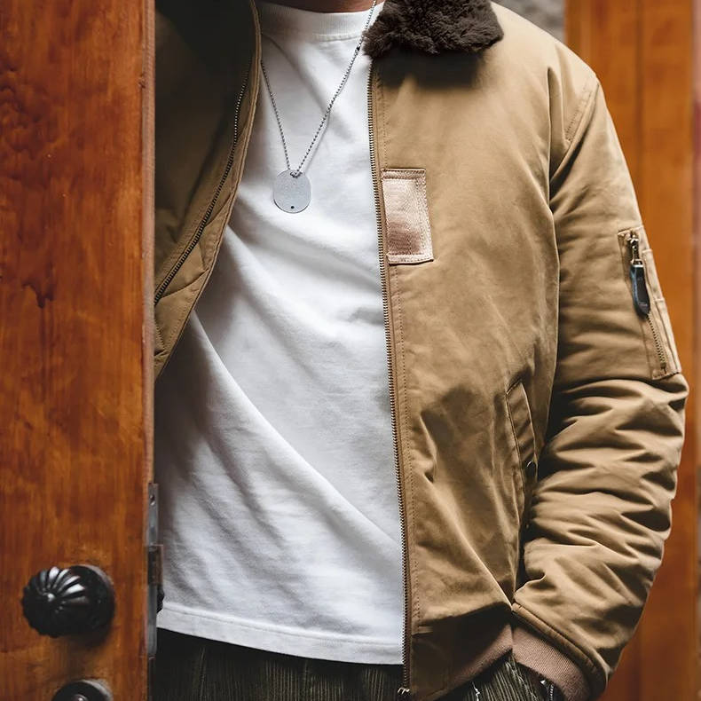 Windproof Bomber Jacket for Men with Rabbit Fur