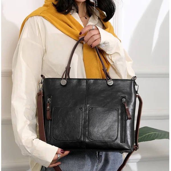 Vintage Style Leather Handbag With Shoulder Strap