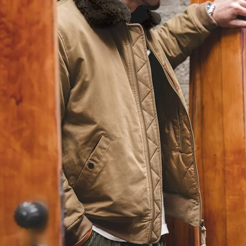 Windproof Bomber Jacket for Men with Rabbit Fur