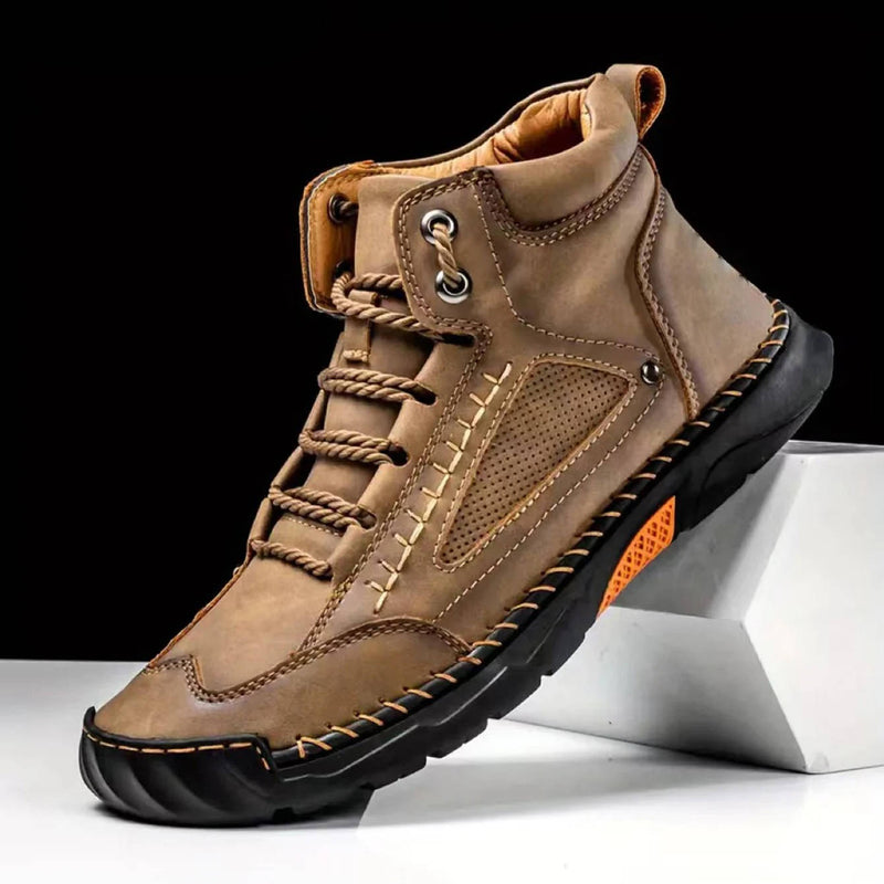 Men's Comfortable Leather Hiking Boots - Waterproof, Arch Support & Pressure Relief