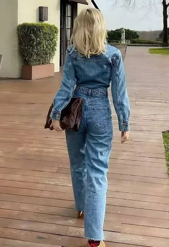 Casual Long Sleeve Denim Jumpsuit For Women