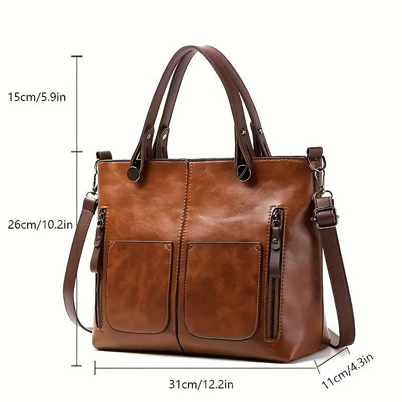 Vintage Style Leather Handbag With Shoulder Strap