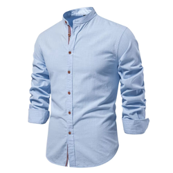 Slim Fit Mandarin Collar Button Down Shirt For Men