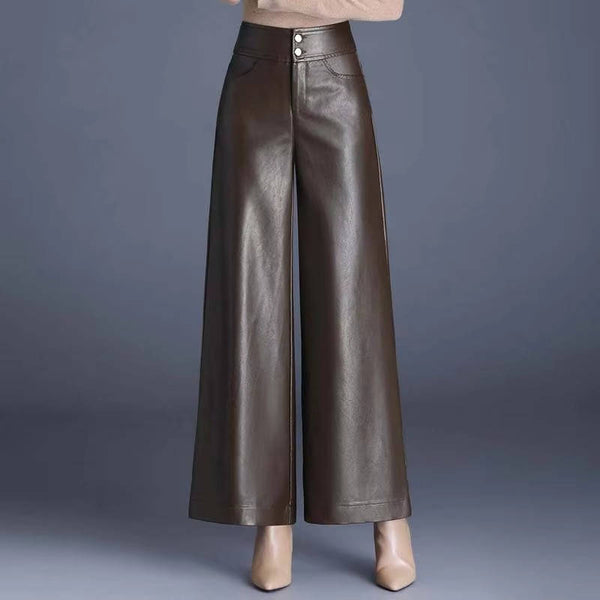 Womens Leather Wide Leg Pants