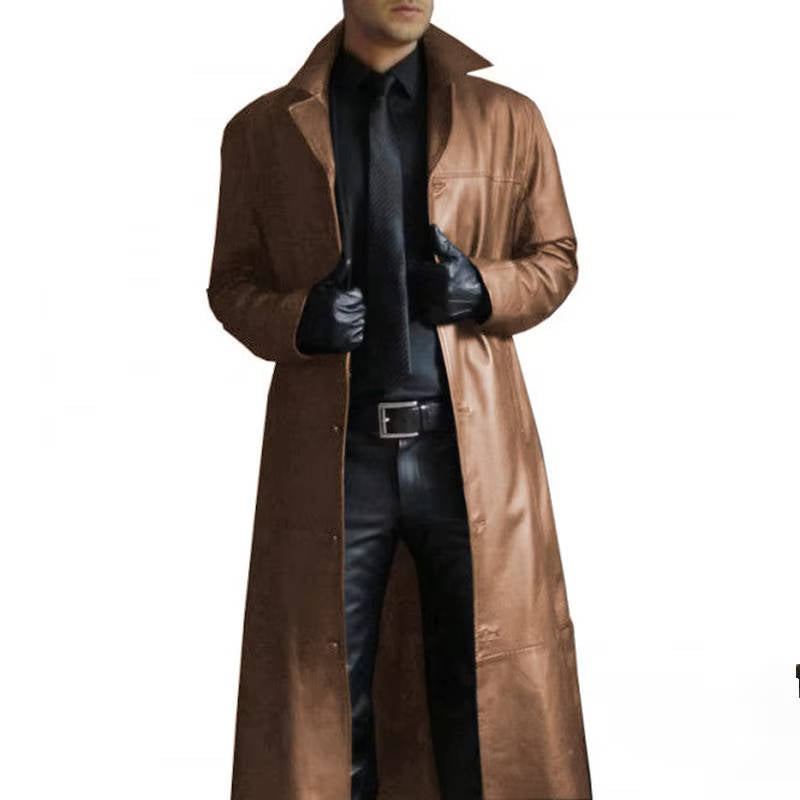 Men Leather Trench Coat