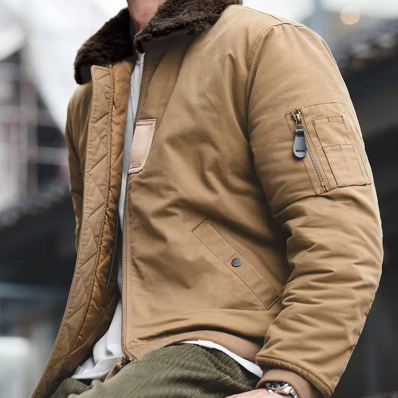 Windproof Bomber Jacket for Men with Rabbit Fur