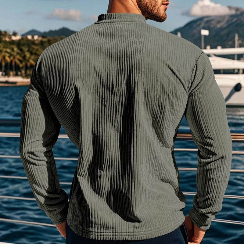 Men's Ribbed Henley Sweater With Buttons