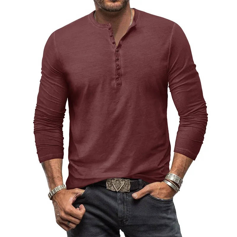 Long Sleeve Henley Shirt Men