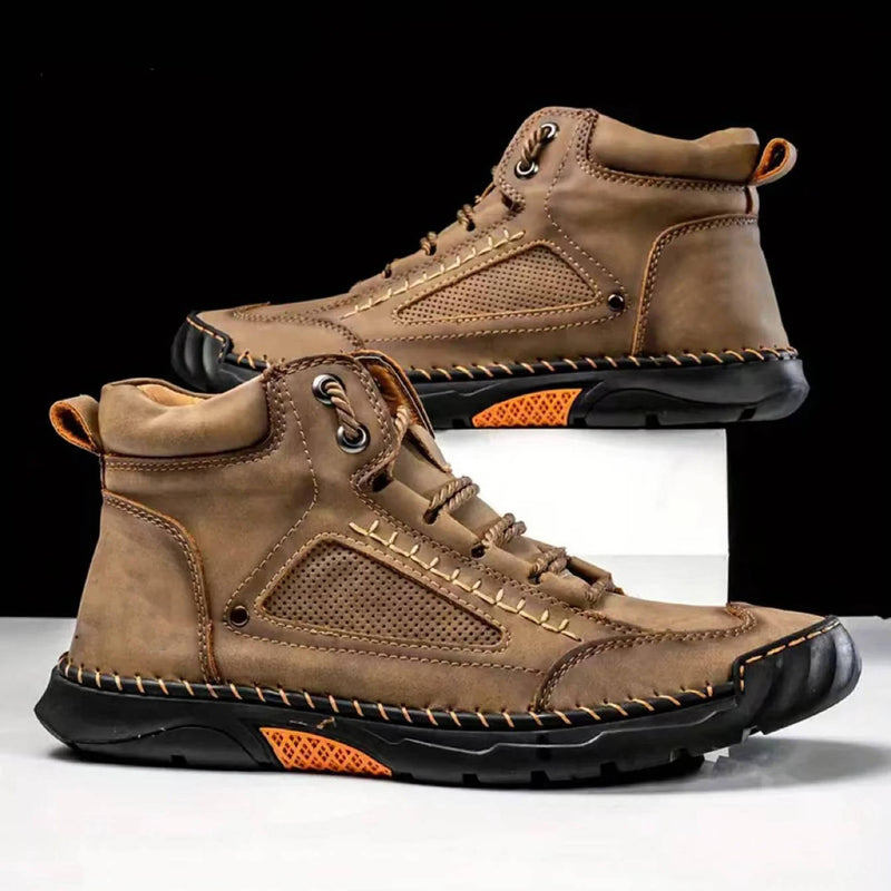 Men's Comfortable Leather Hiking Boots - Waterproof, Arch Support & Pressure Relief