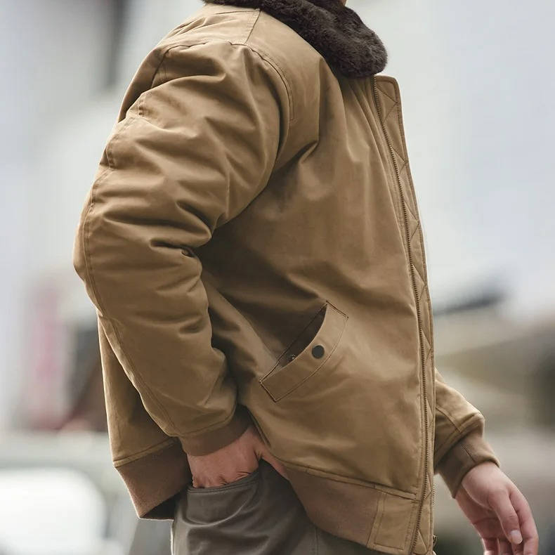 Windproof Bomber Jacket for Men with Rabbit Fur