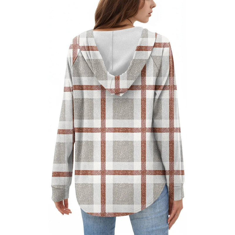 Womens Tops V Neck Button Sweatshirt with Hood