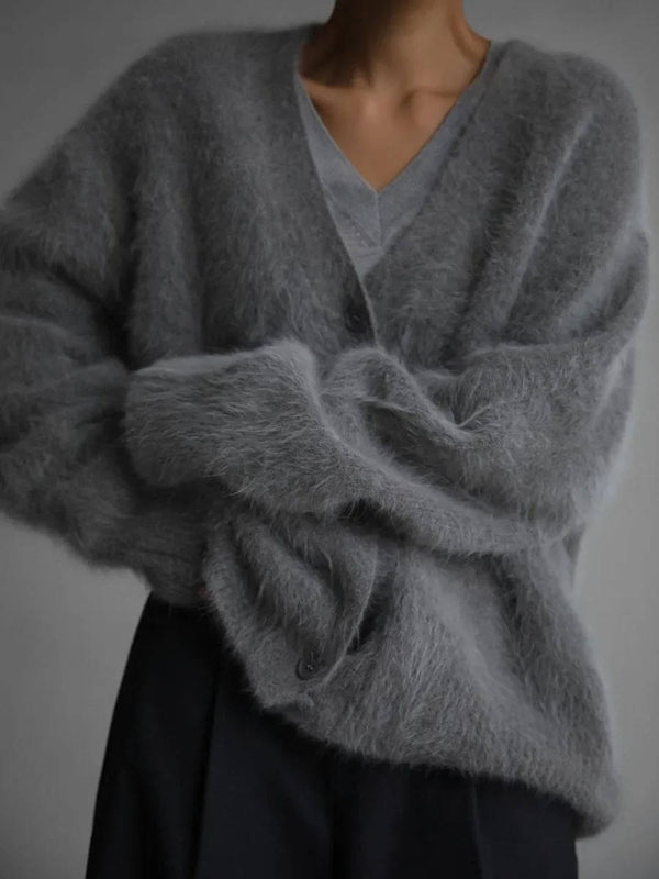 Women's Fuzzy Cropped Cardigan Sweaters With Buttons