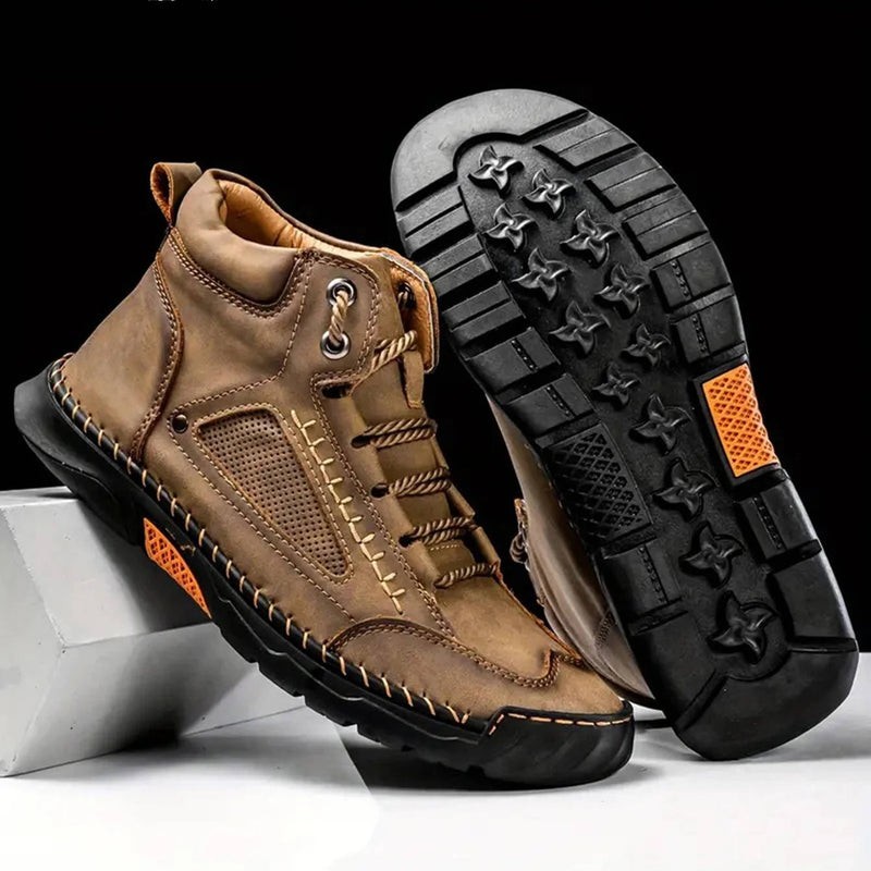 Men's Comfortable Leather Hiking Boots - Waterproof, Arch Support & Pressure Relief