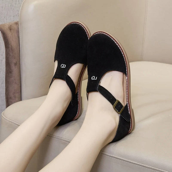 Women's Suede T-Strap Flats