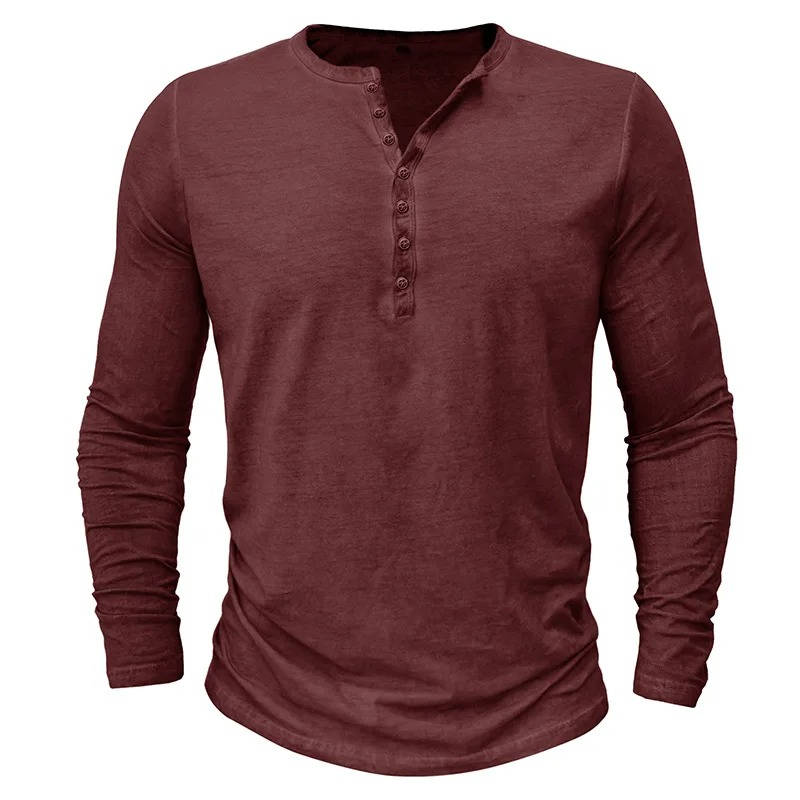 Long Sleeve Henley Shirt Men