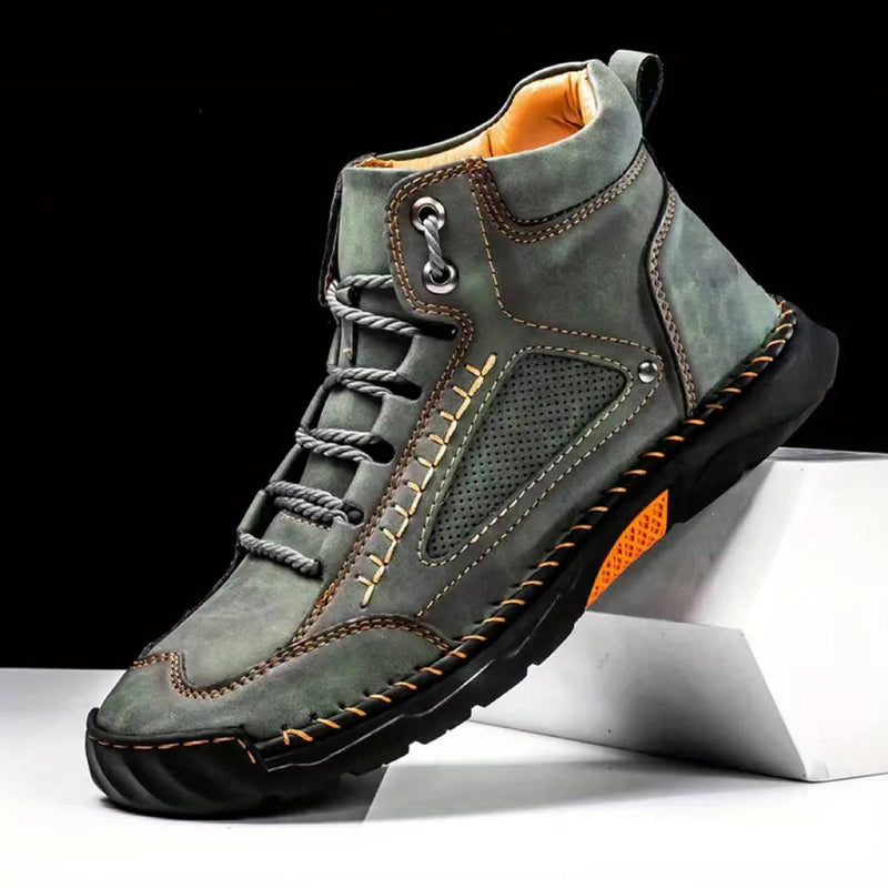 Men's Comfortable Leather Hiking Boots - Waterproof, Arch Support & Pressure Relief