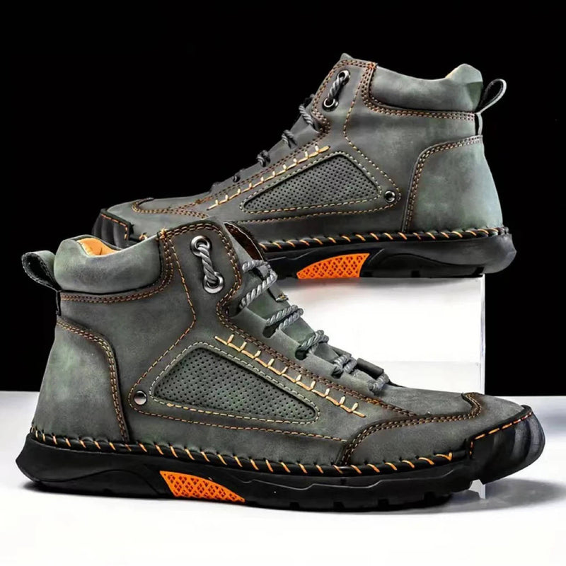 Men's Comfortable Leather Hiking Boots - Waterproof, Arch Support & Pressure Relief