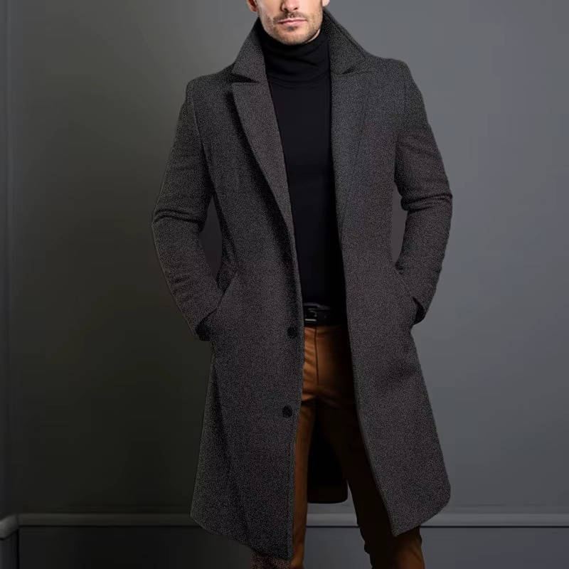 Men's Classic Long Coat Single Breasted Overcoat