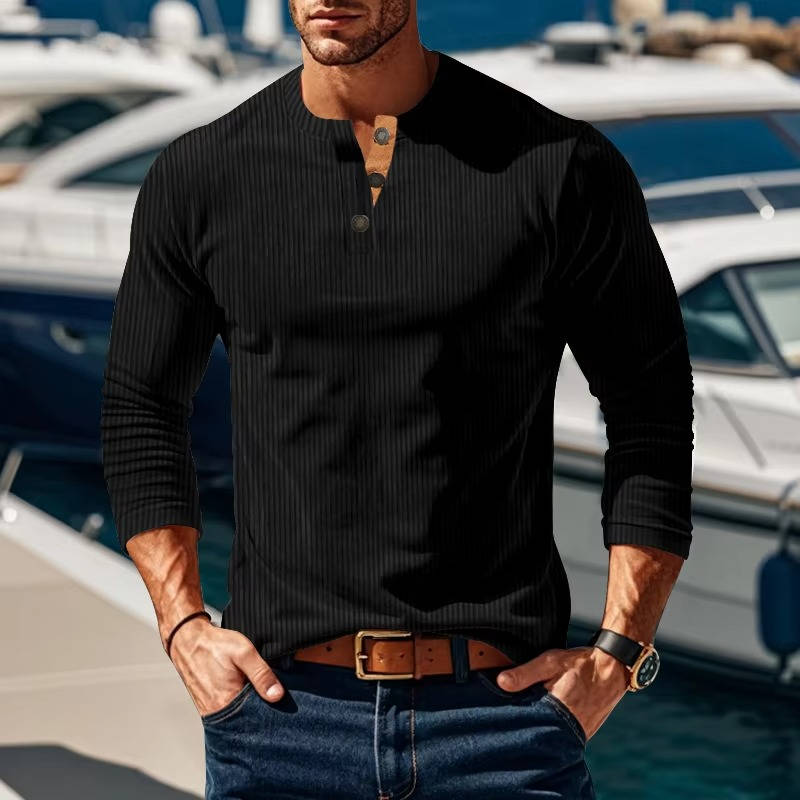 Men's Ribbed Henley Sweater With Buttons