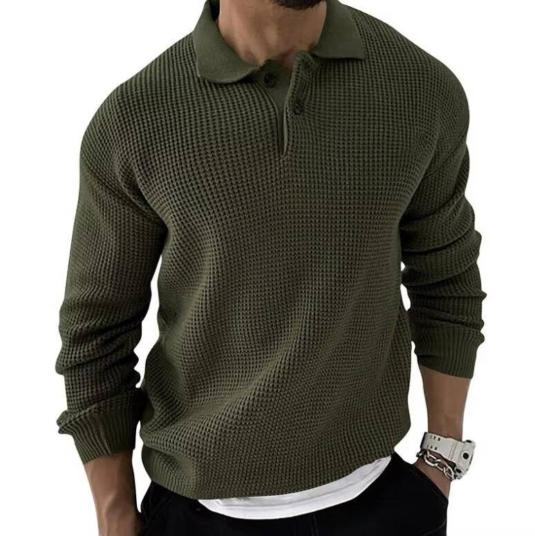 Mens Waffle Knit Long Sleeve Sweater