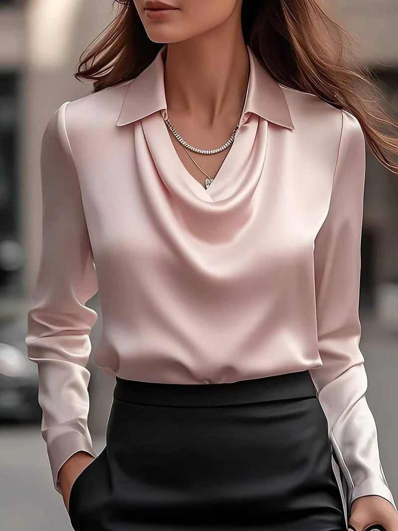 Satin Cowl Neck Top Long Sleeve