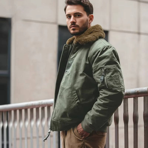 Windproof Bomber Jacket for Men with Rabbit Fur