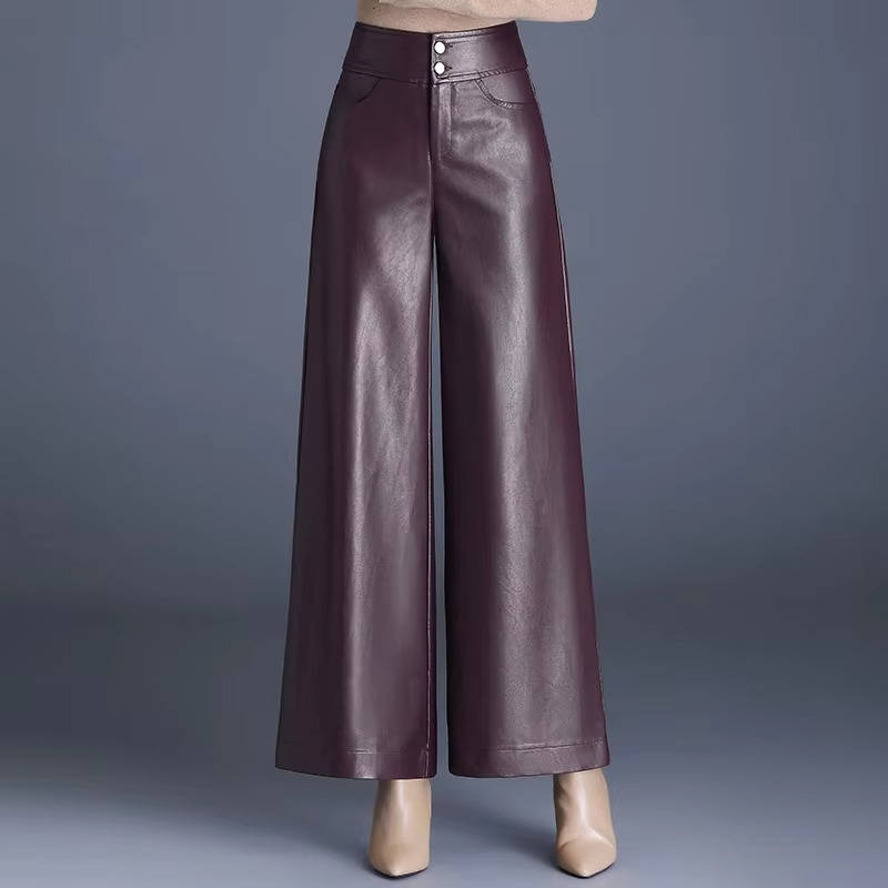 Womens Leather Wide Leg Pants
