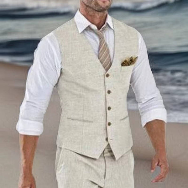 Beige Linen Suit Vest