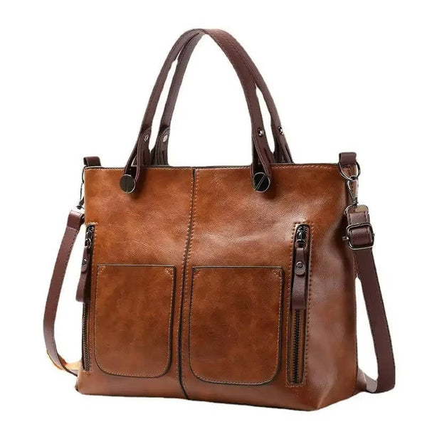 Vintage Style Leather Handbag With Shoulder Strap