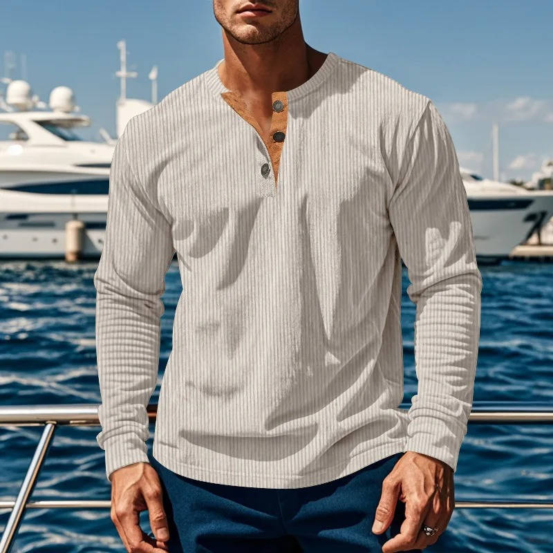 Men's Ribbed Henley Sweater With Buttons