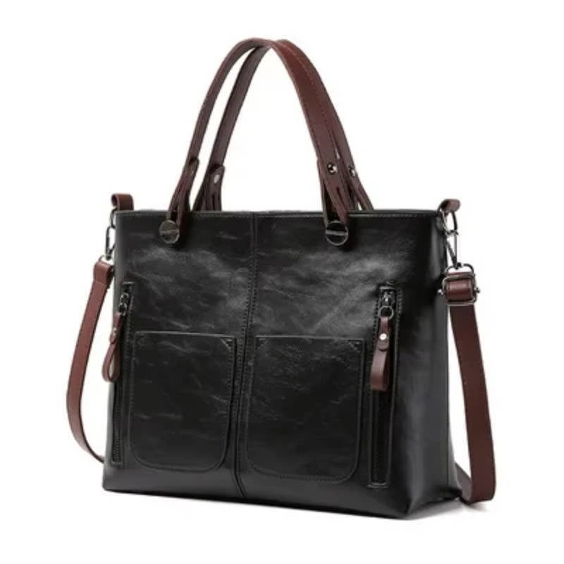 Vintage Style Leather Handbag With Shoulder Strap