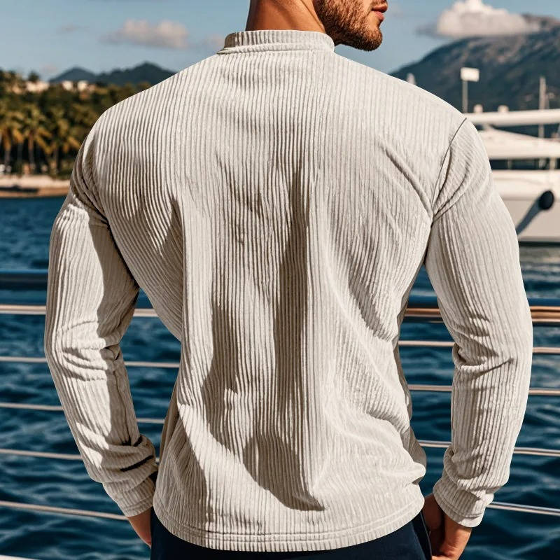 Men's Ribbed Henley Sweater With Buttons
