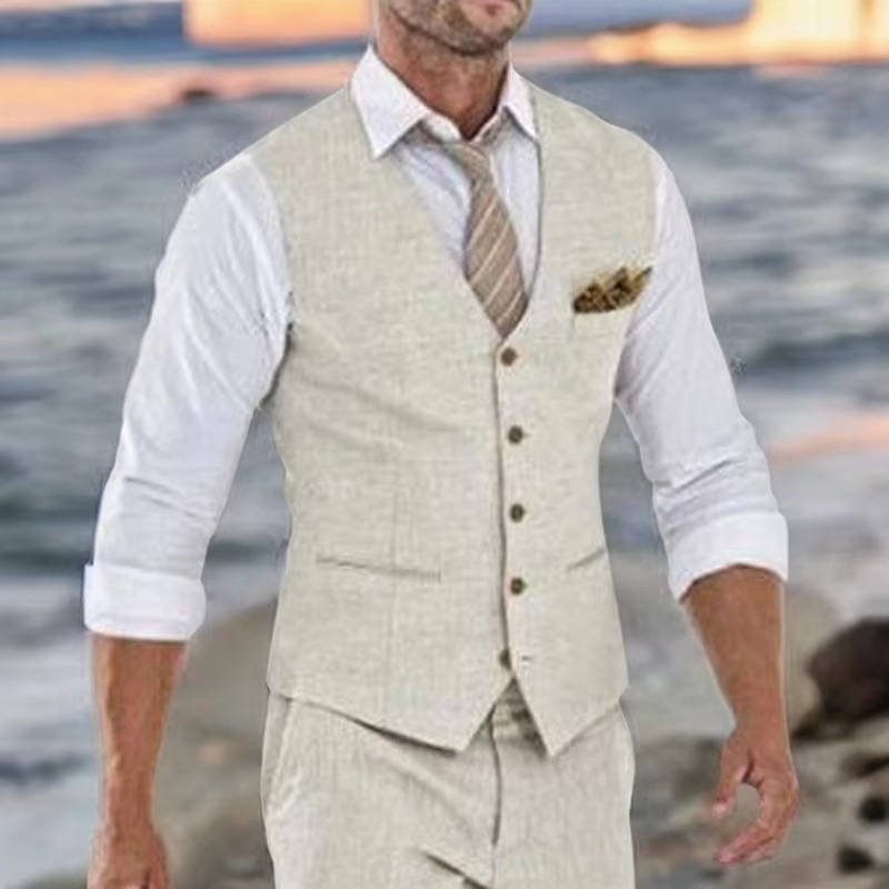 Beige Linen Suit Vest