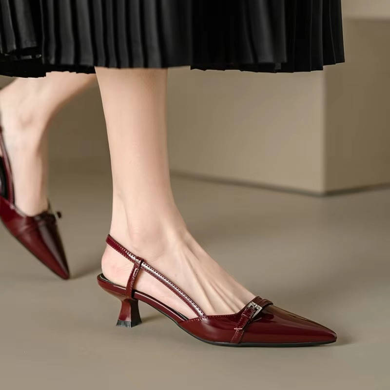 Women's Burgundy Slingback Kitten Heel Pumps