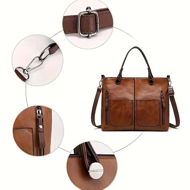 Vintage Style Leather Handbag With Shoulder Strap