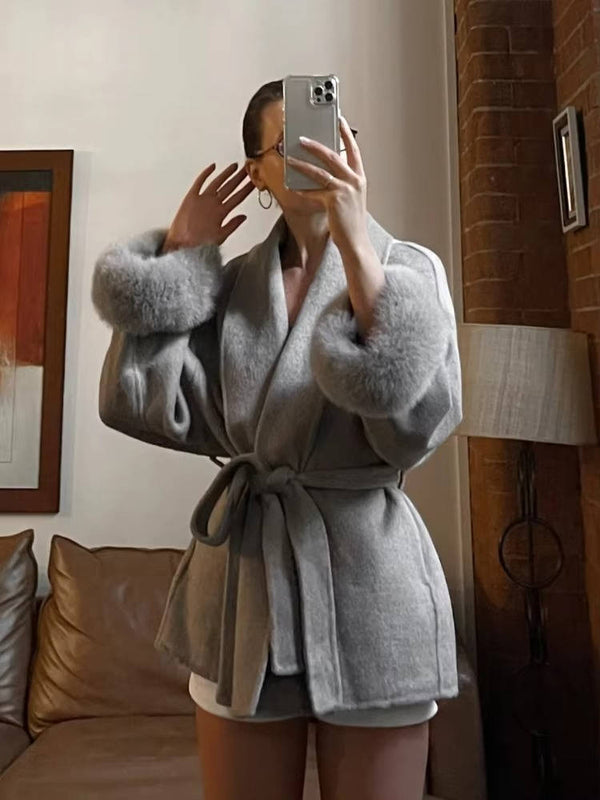 Women's Wrap Short Coat with Belt