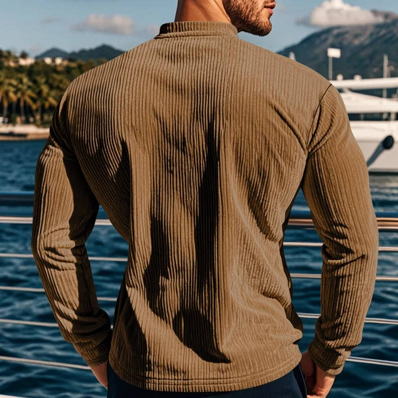 Men's Ribbed Henley Sweater With Buttons
