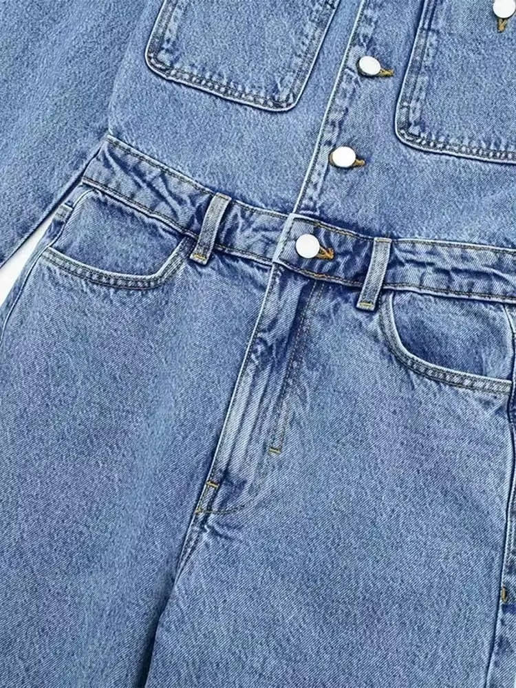 Casual Long Sleeve Denim Jumpsuit For Women