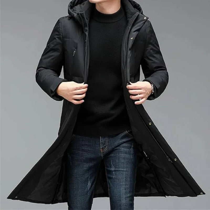Mens Longline Puffer Jacket with Hood