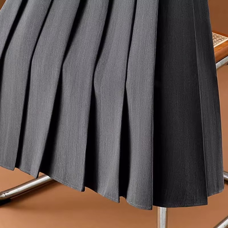 Women's Pleated Midi Skirt High Waist A Line with Belt