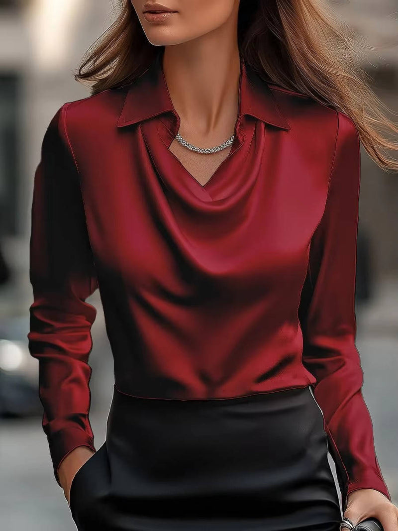 Satin Cowl Neck Top Long Sleeve