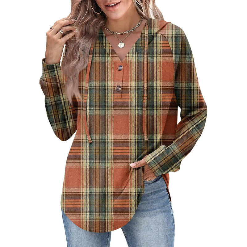 Womens Tops V Neck Button Sweatshirt with Hood