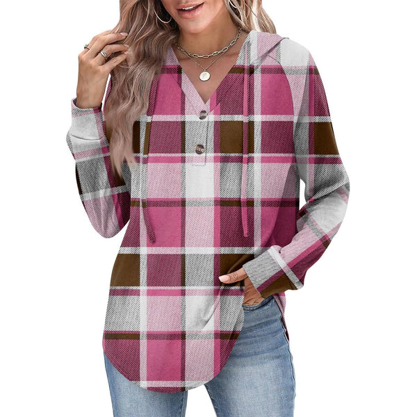 Womens Tops V Neck Button Sweatshirt with Hood