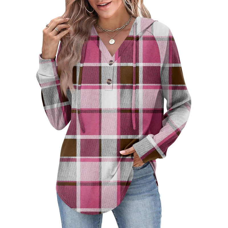 Womens Tops V Neck Button Sweatshirt with Hood