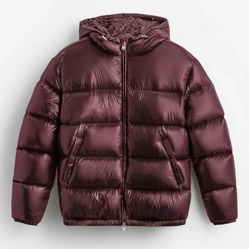 Mens Glossy Puffer Jacket with Hood