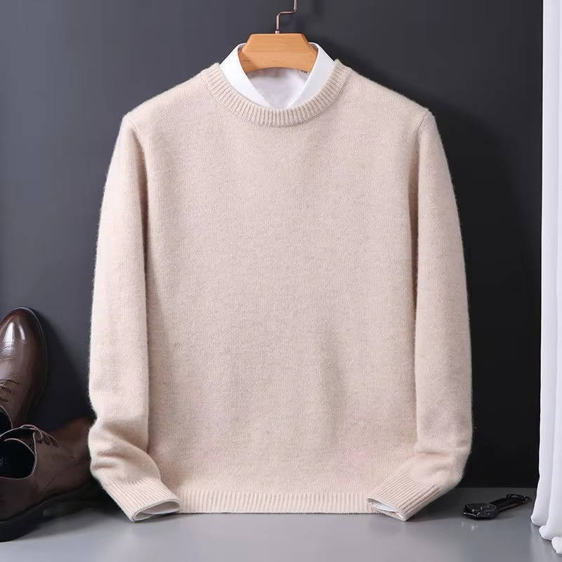 Men's Classic Crew Neck Sweater With Mock Collar Detail