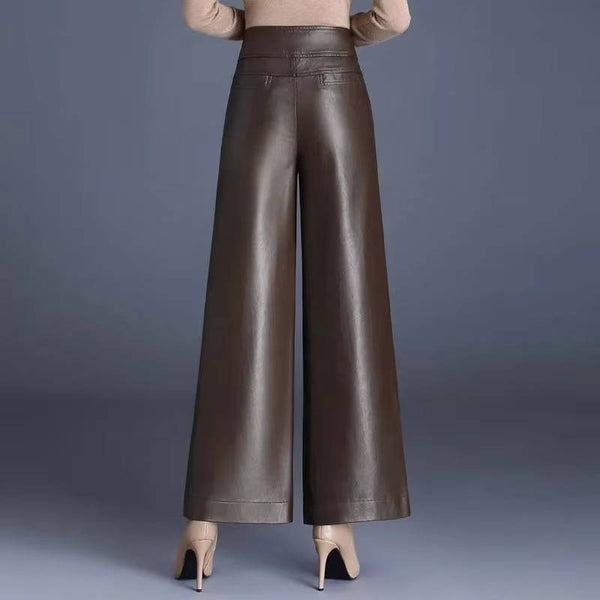Womens Leather Wide Leg Pants